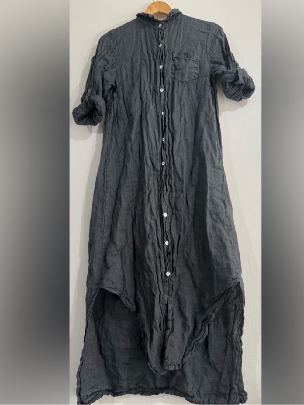 Meo meli Button-Front High-Low Linen Dress in Black